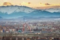 Turin (Torino), panorama with Olympic Arch, TiltÃ¢â¬âshift effect Royalty Free Stock Photo